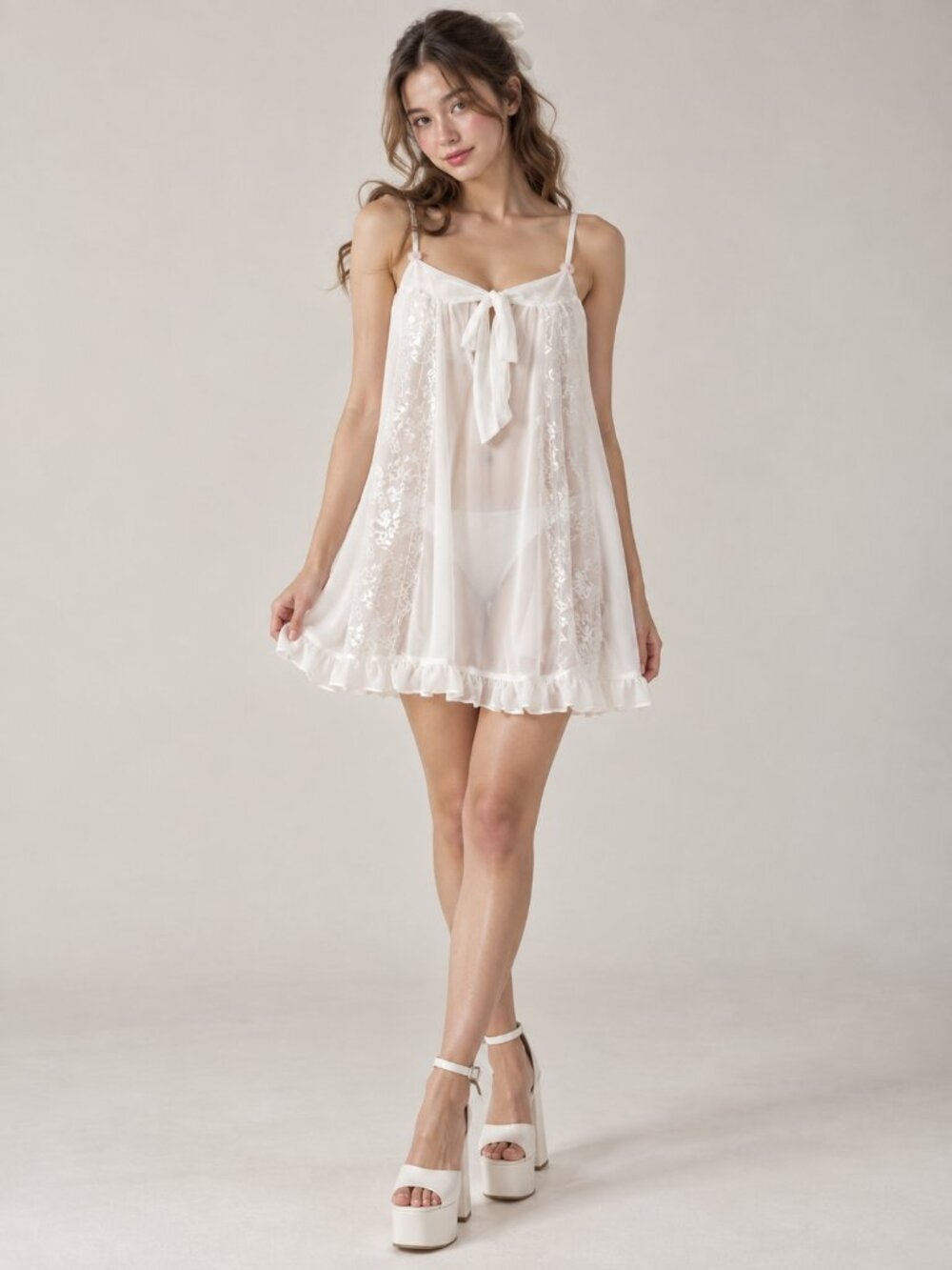 Vintage Betsey Johnson Sheer White Babydoll Peignoir Negligee Dress Lingerie
